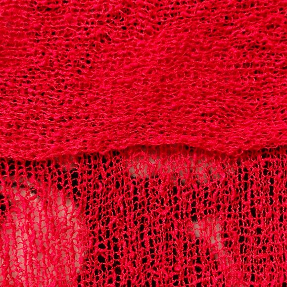 XCEPTION Red crochet open front cardigan ~ LARGE XL 1X 2X lettuce hem sweater - Picture 4 of 10